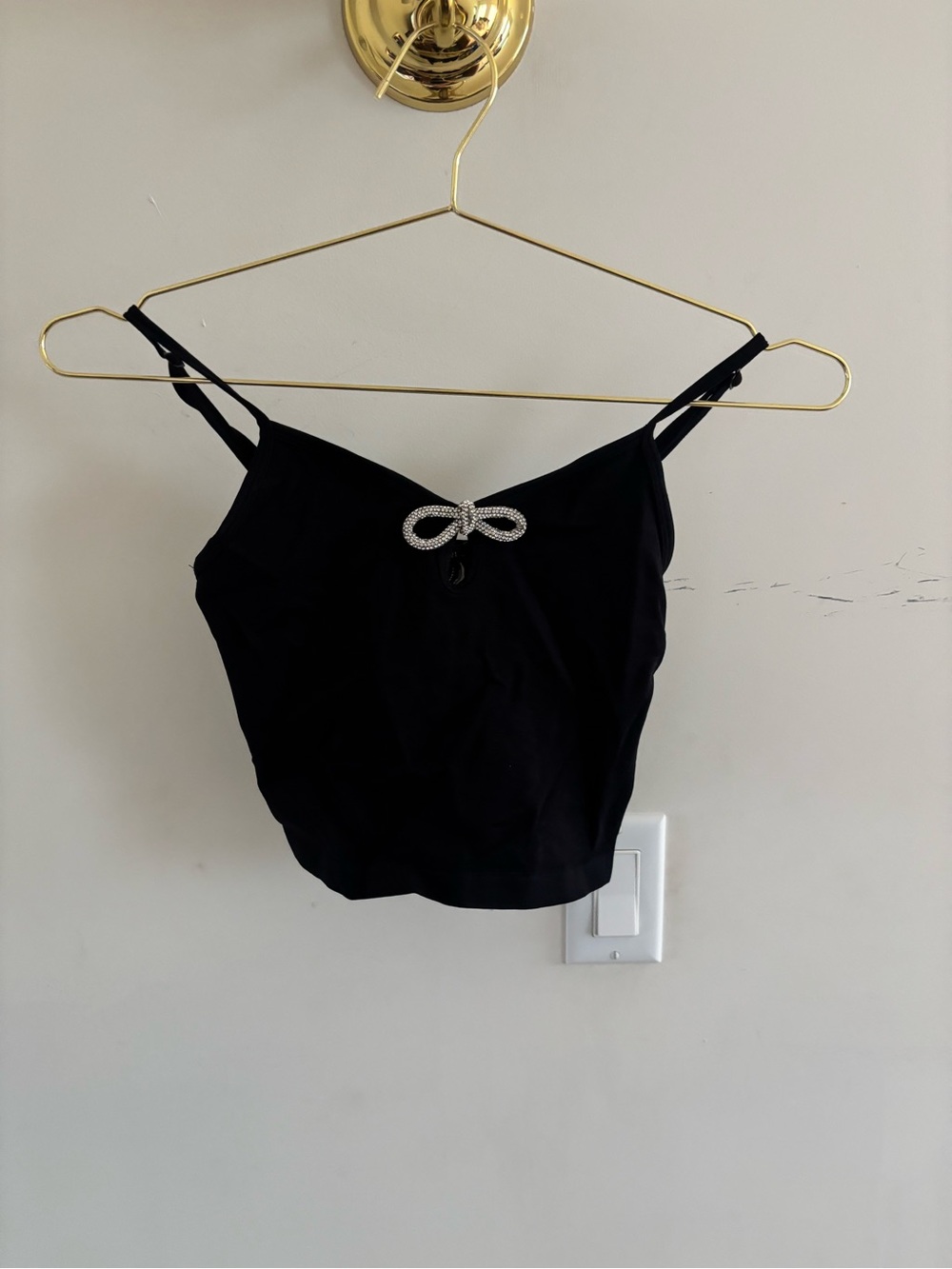 Forever 21 Black Rhinestone Bow Cami Crop Top Size S